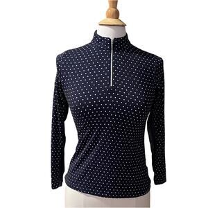 Dover Saddlery CoolBlast Long Sleeve 1/4 Zip Navy White Polka Dot Juniors XL